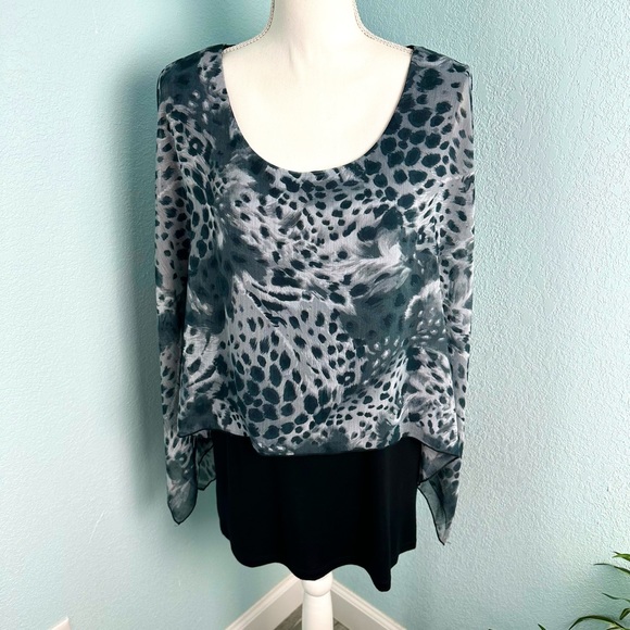 Cha Cha Venta 1X Animal Print Layover Black Sleeveless Tank Scoop Neck - Picture 2 of 12